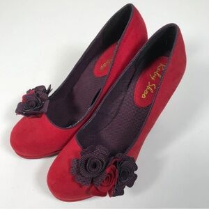 Elegant Red and Purple Heels with Floral Accents